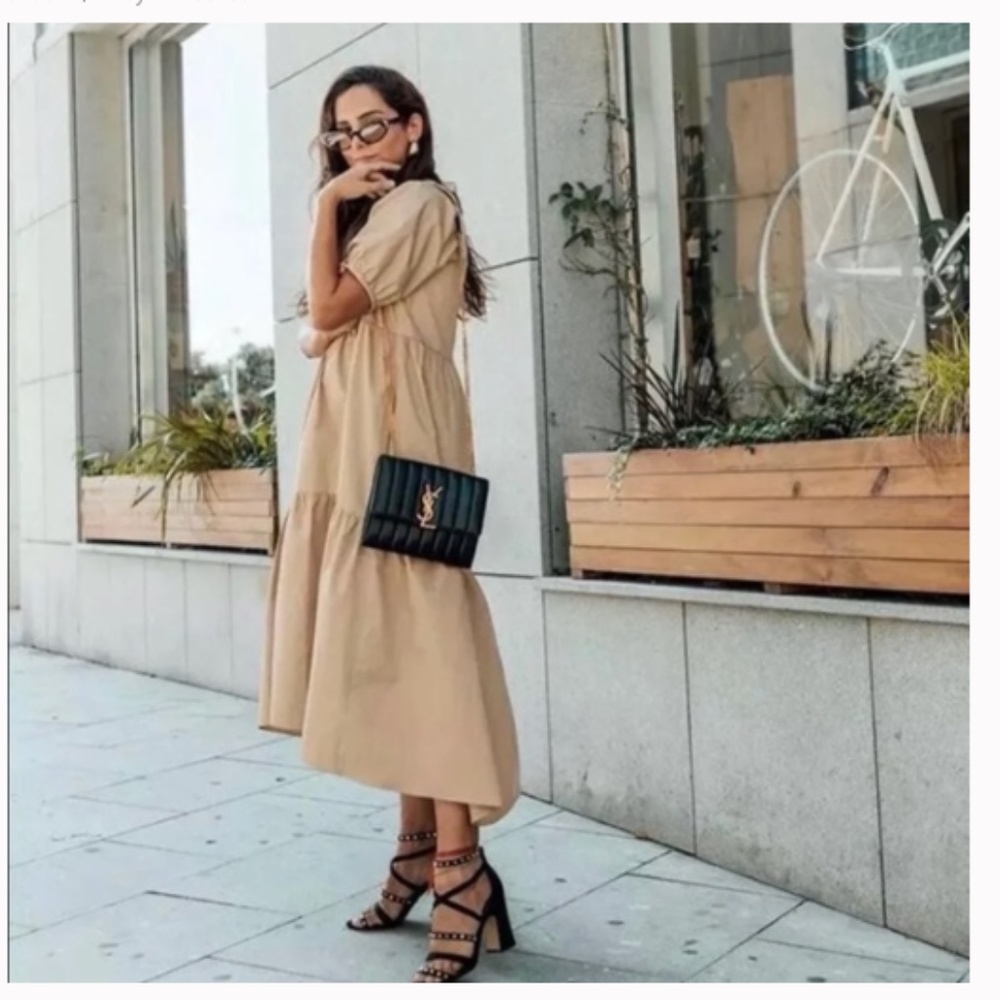 Zara Asymmetric Poplin Dress NWT CAMEL COLOR